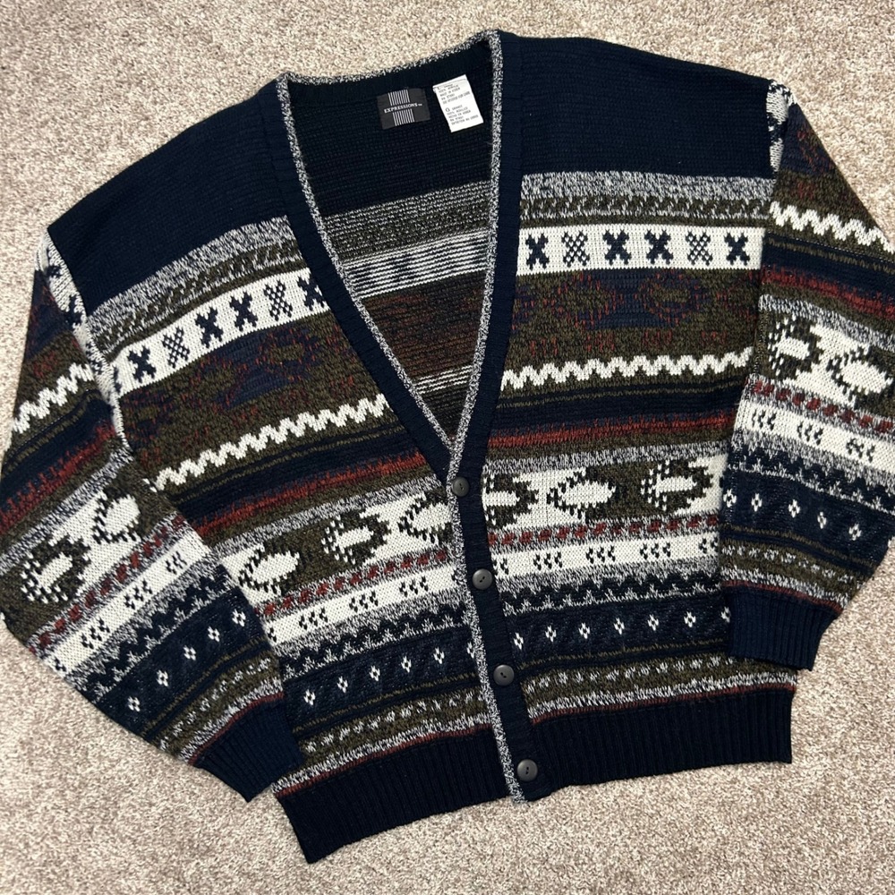 Vintage Expressions Cardigan Grandpa‎ Sweater Men Size Large Acrylic Geometric
